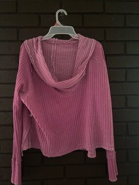 We The Free Waffle-Knit Scoop Sweater in Mauve Pink